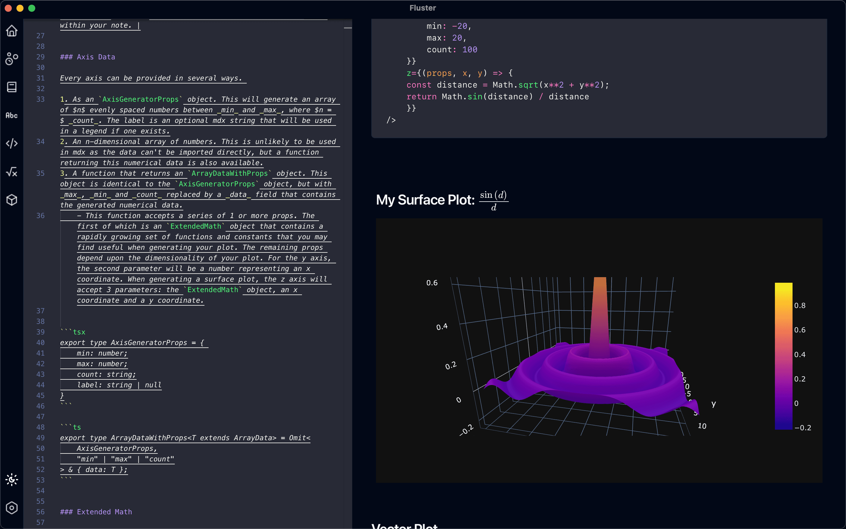 Fluster mdx & code editor split view