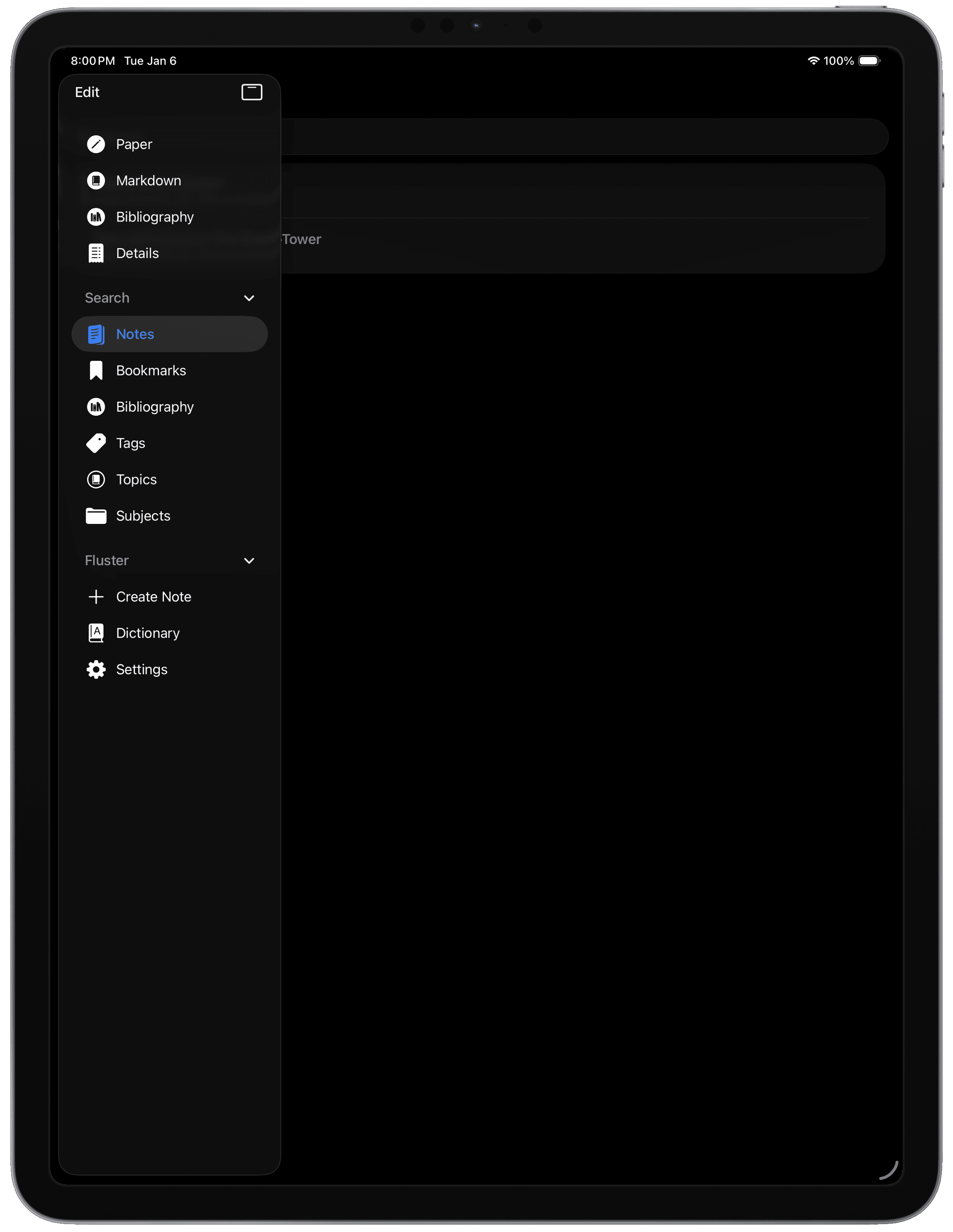 The iPad application integrates closely with the desktop applications to share a variety of ways to link and search your notes