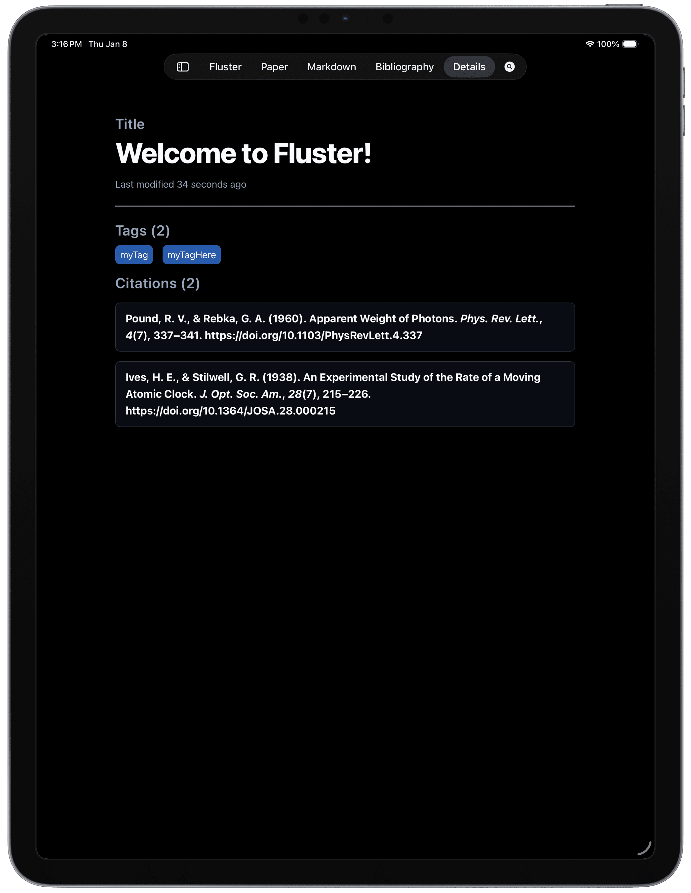 This application's note details summary view allows for linking and searching notes in a variety of ways.